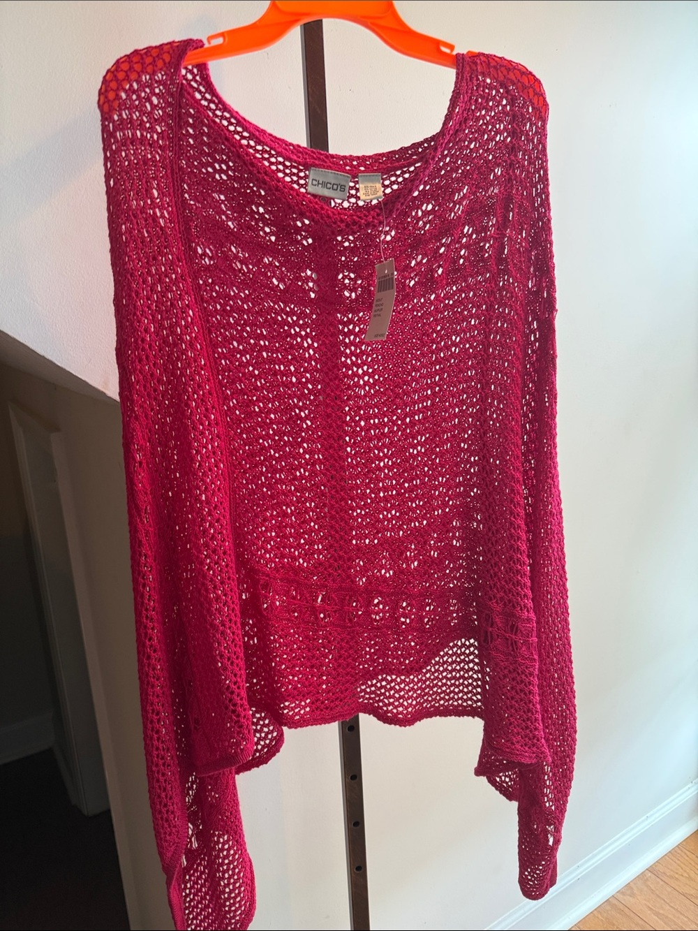 Chico's Open-Knit Berry Crochet Sweater Poncho